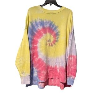 Crown&Ivy Sweat Shirt Women XL Neon Tie Dye Oversized Yellow Pink Blue Crew Neck
